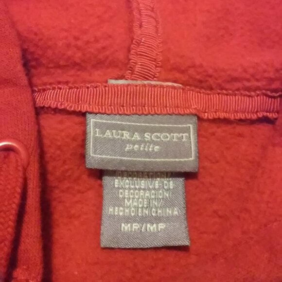 Hoodie Laura Scott Red Zip Front Two Pockets Size M/P Medium Petite - Picture 3 of 3